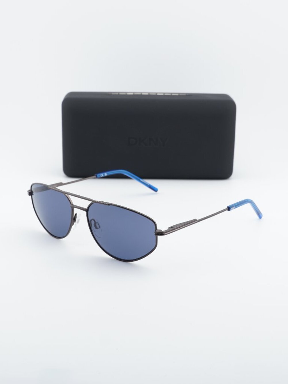 DKNY DK117S 070 Square Sunglasses - Satin Gunmetal/Blue